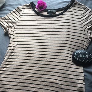 Short Sleeve Tan Striped shirt